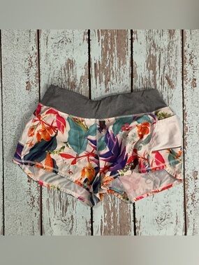 Athleta Floral Athletic Shorts with Gray Waistband